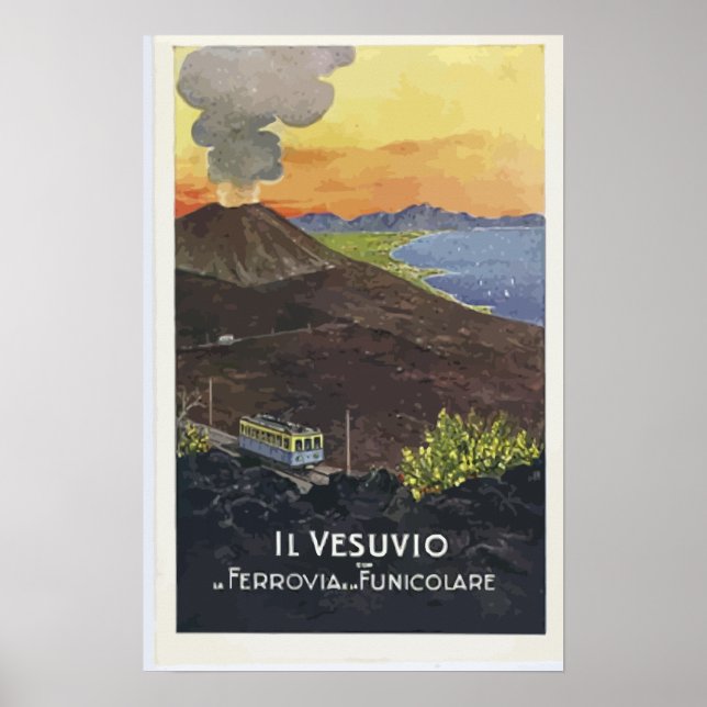 Poster Il Vesuvio Ferrovia Funicolare, Vintage (Devant)