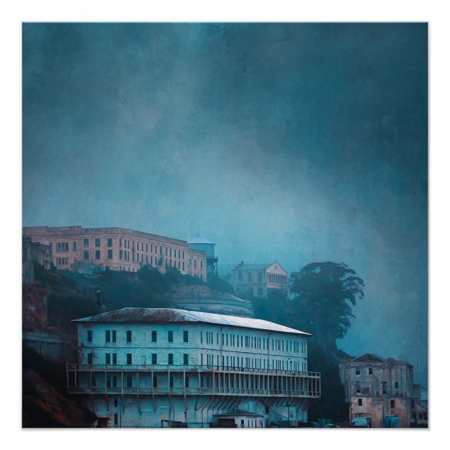 Poster Île d'Alcatraz Antique Brouillard Morose  (Devant)