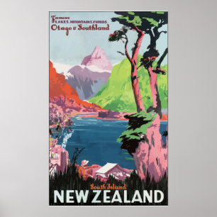 Poster Île du sud Nouvelle Zélande, Vi de Flords Otago
