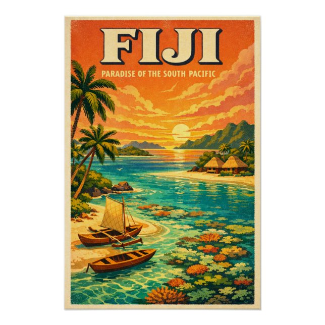 Poster Îles Fidji dans un voyage rétro classique (Devant)