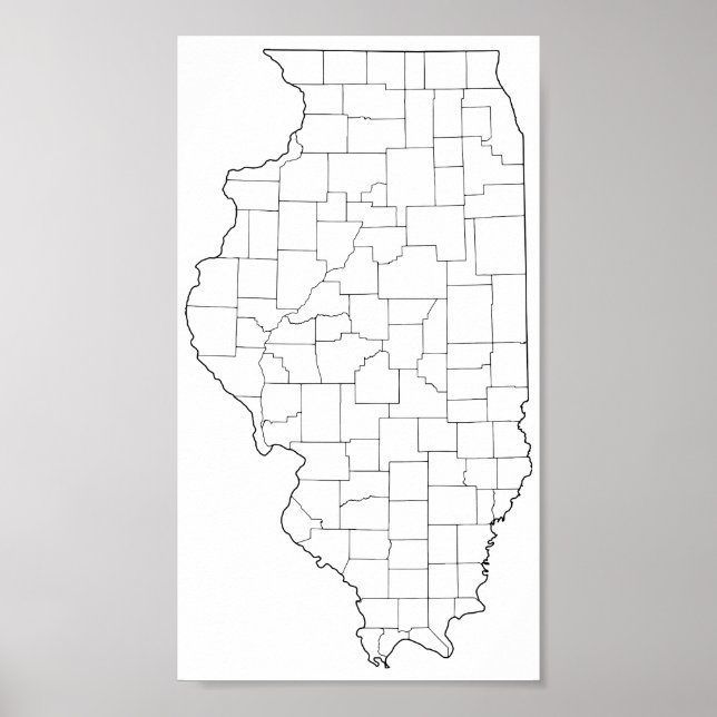 Poster Illinois Counties Blank Plan (Devant)