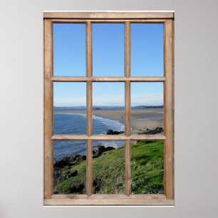 Poster Illusion de vue sur la plage depuis une fausse fen