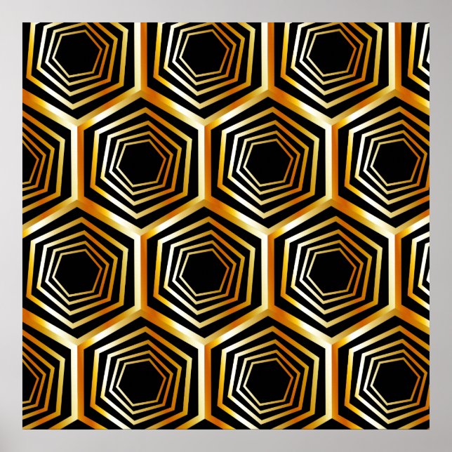 Poster Illusion d'optique hexagonale dorée (Devant)