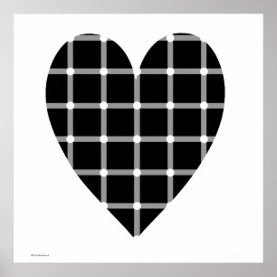 Poster Illusion optique du coeur noir et blanc