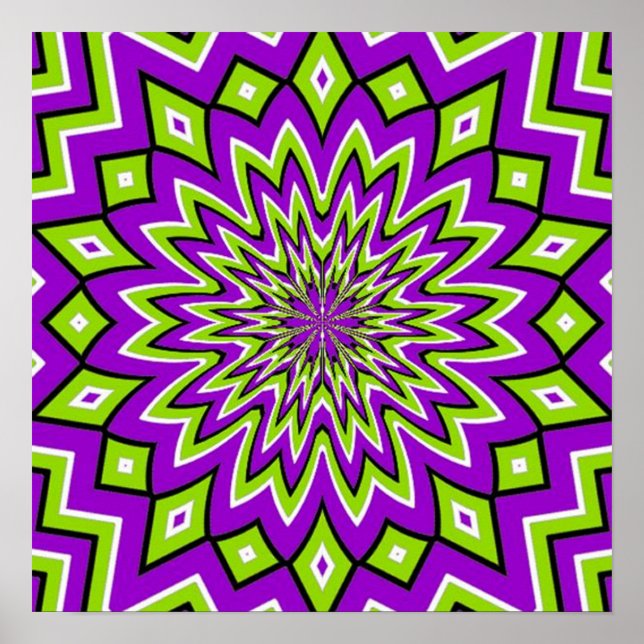 Poster Illusion Optique Fou - Vert Fleur et Violet (Devant)
