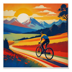 Poster Illustrateur du paysage de la montagne Retro