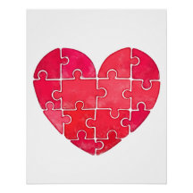 Illustration aquarelle d'un cœur rouge en puzzle