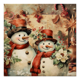 Poster Illustration Christmas Snowmen