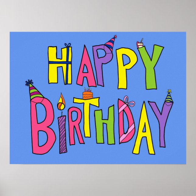 Poster Illustration colorée d'un joyeux anniversaire (Devant)