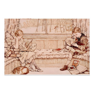 Poster Illustration cosy d'enfants vintage lisant