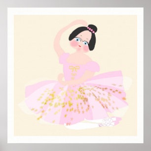 Poster Illustration d'art de ballerine rose.