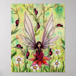 Poster Illustration d'art fantastique de fée coccinelle p