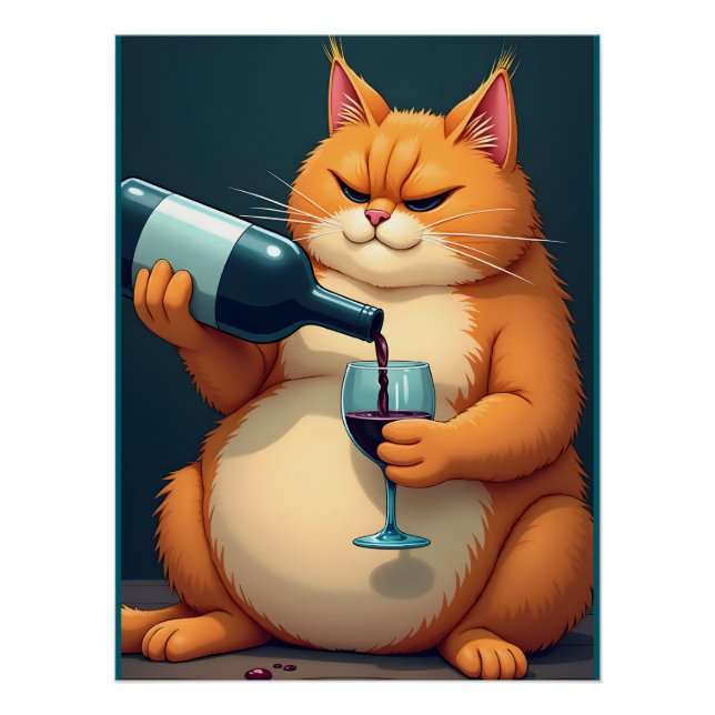 Poster Illustration d'art moderne de chat ivre de luxe (Devant)