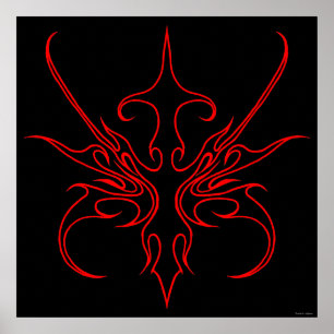 Poster Illustration d'art tribal noir et rouge intense à 