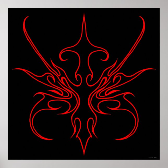 Poster Illustration d'art tribal noir et rouge intense à  (Devant)