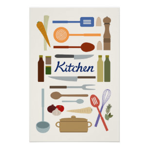 Poster Illustration d'articles de cuisine + Couleur de co