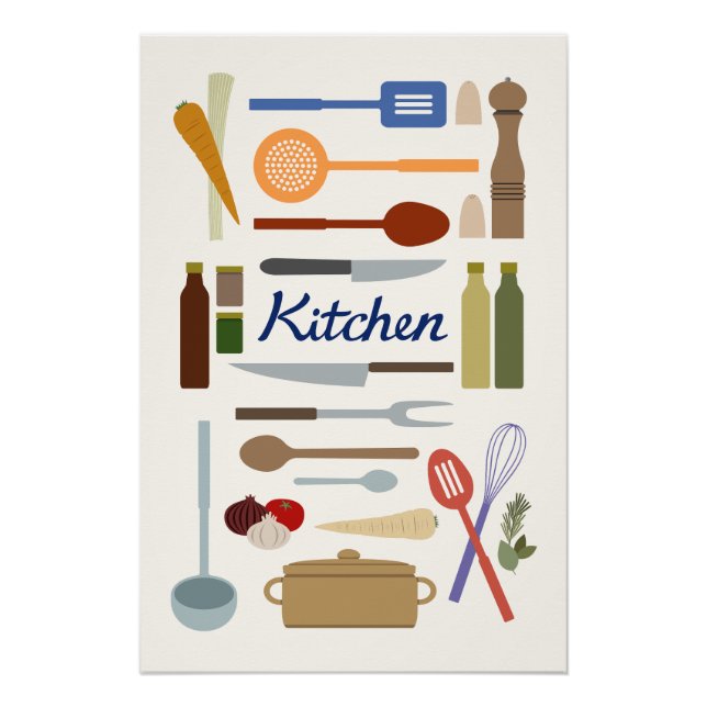 Poster Illustration d'articles de cuisine + Couleur de co (Devant)