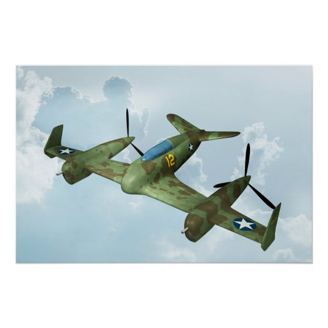 Poster Illustration d'aviation militaire de vol de warbir (Devant)
