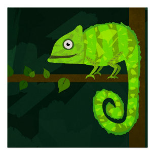 Poster Illustration de caméléon vert mignon Reptile tropi