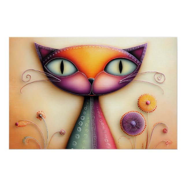 Poster Illustration de chat – Chat fantaisiste coloré (Devant)