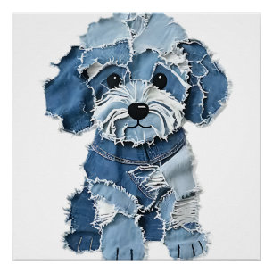 Poster Illustration de chien en patchwork de denim mignon