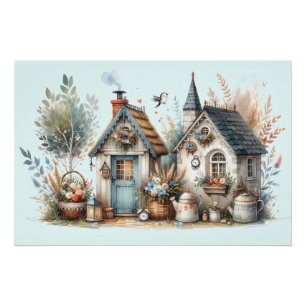 Poster Illustration de Cottages Haven Floral Homes