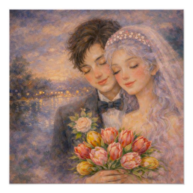 Poster Illustration de couple de mariage romantique (Devant)