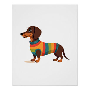 Poster Illustration de dachshund en pull vintage arc-en-c
