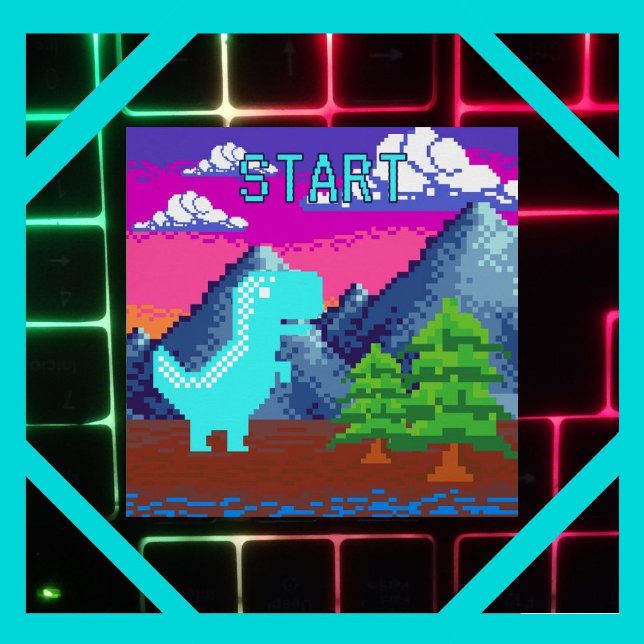 Poster Illustration de dinosaure pixelisé drôle pour joue (Funny Pixel Gamer Pixelated- Dinosaur Illustration Two Page The Zazzle Perfect Poster Glossy Finish)