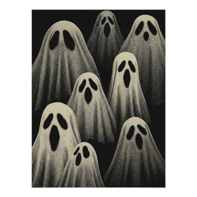Poster Illustration de fantôme flottant effrayant (Devant)
