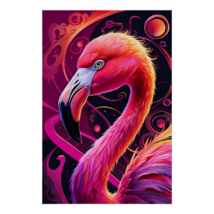 Poster Illustration de flamant rose – Flamant rose fantas