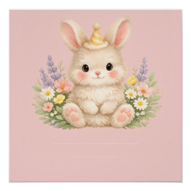 Poster Illustration de fleur sauvage de lapin pastel (Devant)