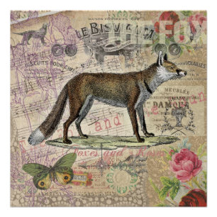 Poster Illustration de Fox Wildlife Vintage Animal