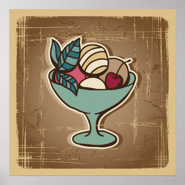 Poster Illustration de la crème glacée en style rétro (Devant)