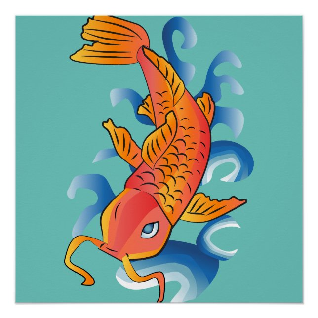 Poster Illustration de la nage Koi Fish (Devant)