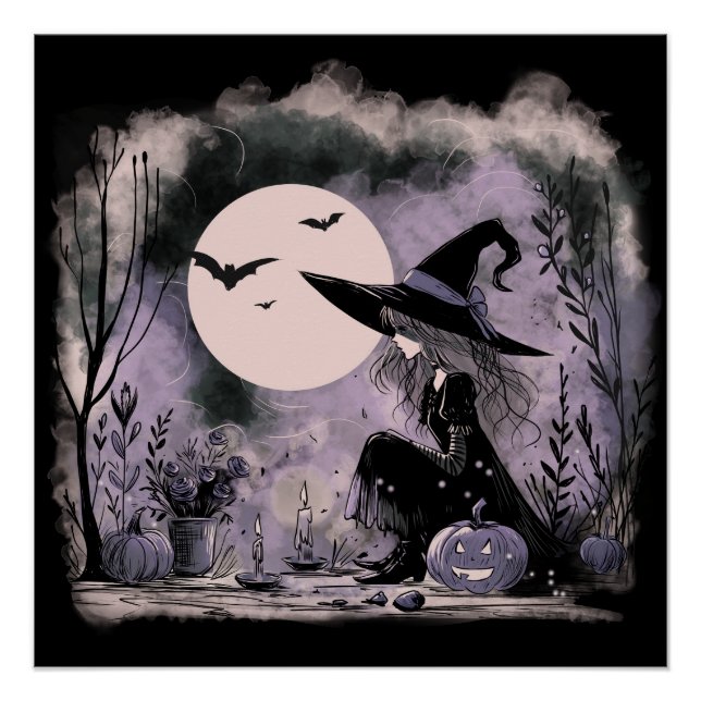 Poster Illustration de la sorcière d'Halloween (Devant)