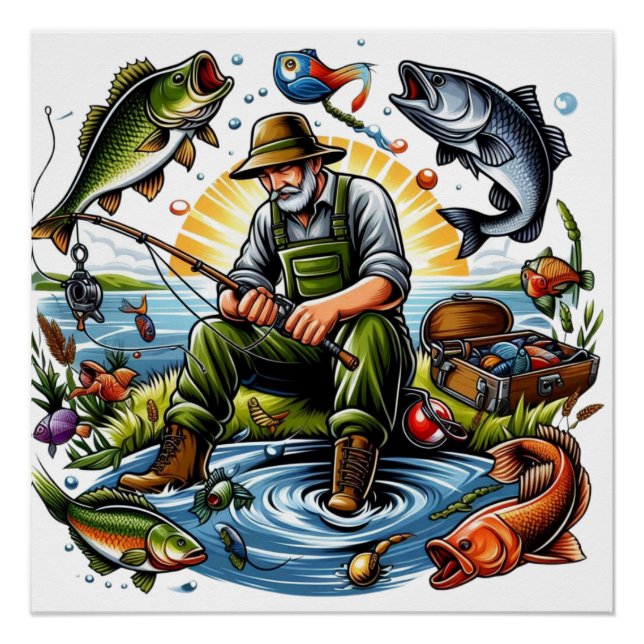 Poster Illustration de la vie de pêche (Devant)