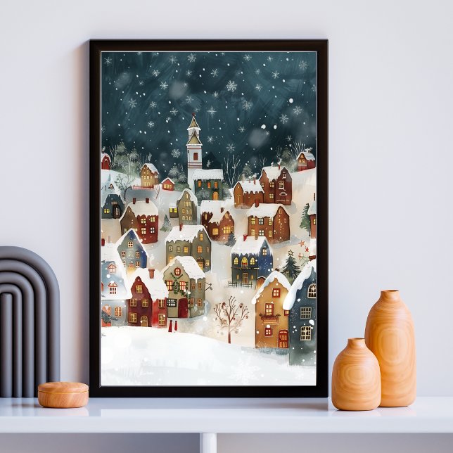 Poster Illustration de la ville de Noël en mignon (Créateur téléchargé)