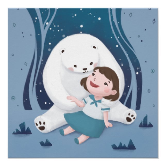 Poster Illustration de l'ours polaire et de l'enfant (Devant)