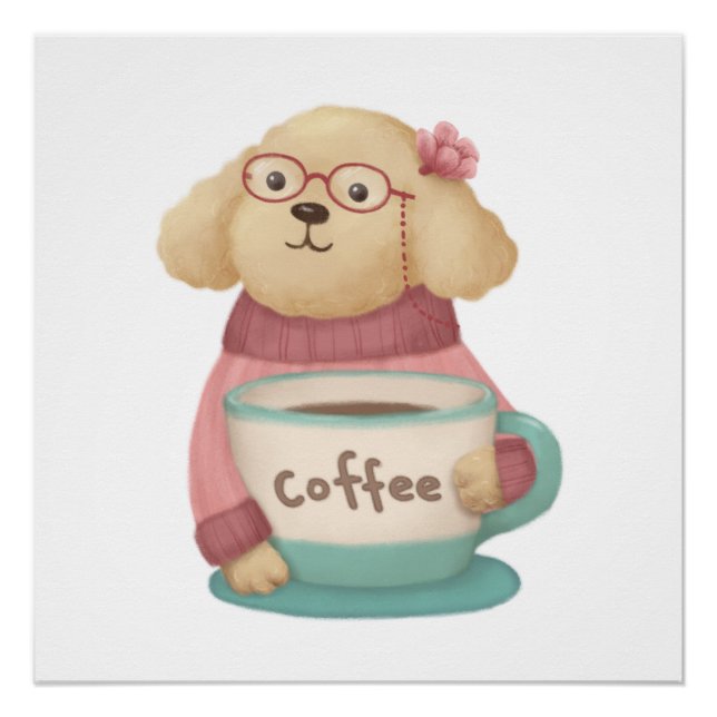 Poster Illustration de mignonne chien et café (Devant)