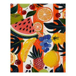 Poster Illustration de Motif de fruits tropicaux dynamiqu