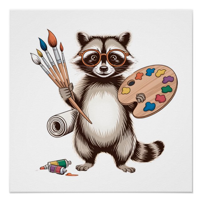 Poster Illustration de Raton Laveur Peintre Cool (Devant)