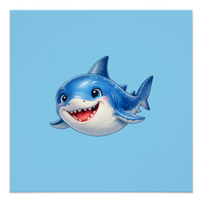 Poster Illustration de requin mignon aux grands yeux Anim (Devant)