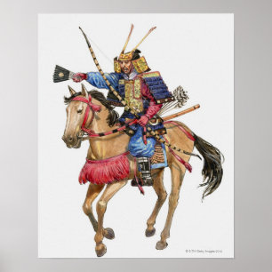 Poster Illustration de Samurai à cheval