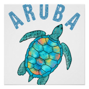 Poster Illustration de tortue marine de la plage d'Aruba