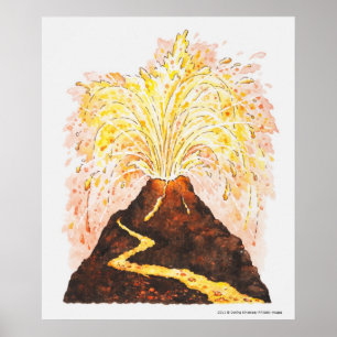 Poster Illustration de volcan éclatant