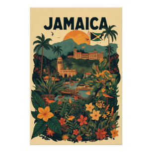 Poster Illustration de voyage à la Jamaïque de style vint