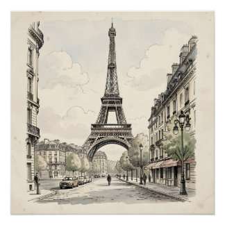 Poster Illustration de voyage antique vintage de Paris