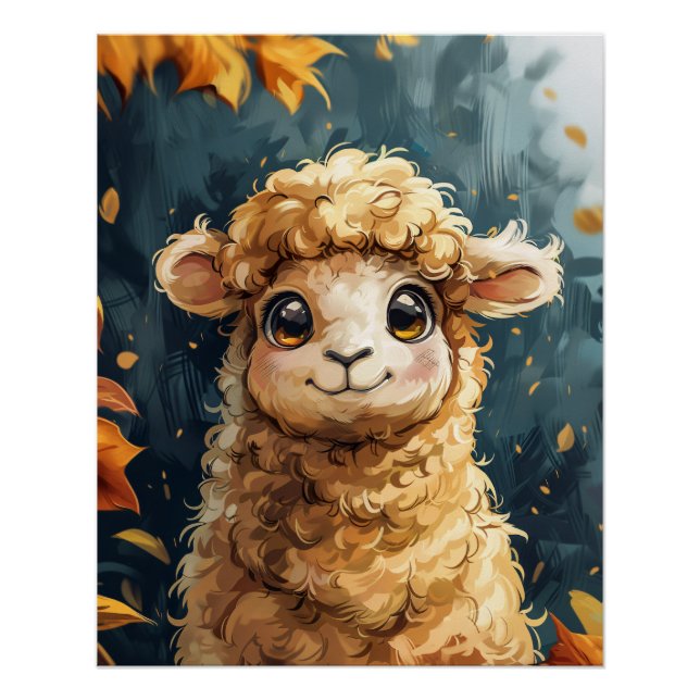 Poster Illustration des feuilles d'automne de l'agneau mo (Devant)