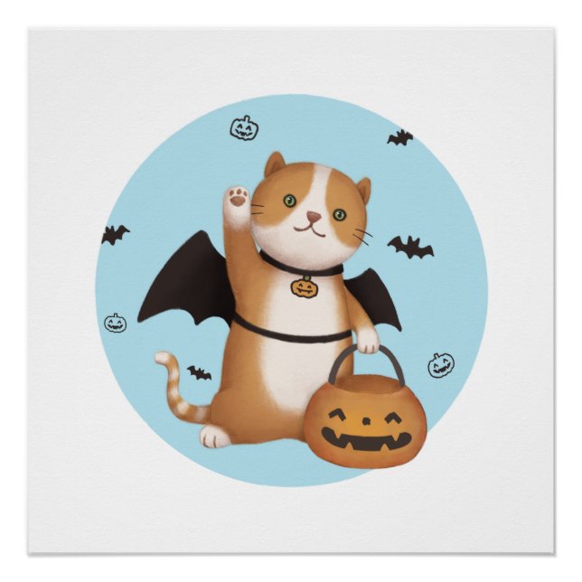 Poster Illustration d'Halloween : Chat de chaume (Devant)
